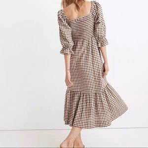 Madewell Lucie Elbow-Sleeve Mocked Midi Dress in Gingham